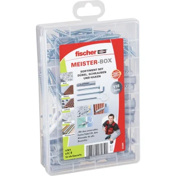 Dībeļu un skrūvju komplekts Fischer Meister-Box UX ar āķiem, 75 gab.