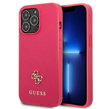 Guess Saffiano 4G Small Metal Logo vāciņš iPhone 13 / 13 Pro, rozā