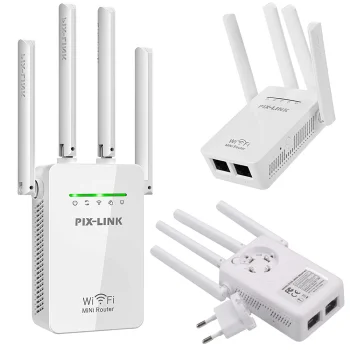 Усилитель сигнала WiFi, репитер 300 Мбит/с, 4 антенны, белый