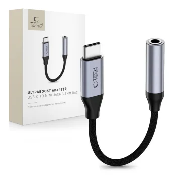 Tech-Protect Ultraboost USB-C uz 3.5 mm mini jack DAC adapteris, tumši pelēks