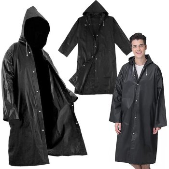 Waterproof Rain Poncho for Adults with Hood, Lightweight Packable Raincoat, Black