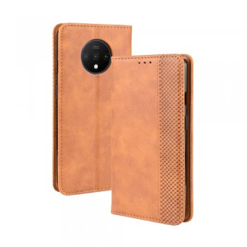 OnePlus 7T Vintage Style Magnetic Leather Wallet Protective Case Cover, Brown | Telefona Vāciņš Maciņš Apvalks...