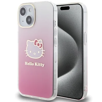 Hello Kitty iPhone 15 vāciņš IML Gradient Electrop Kitty Head, rozā