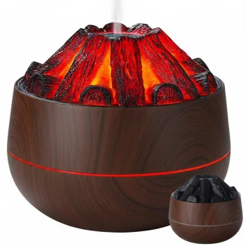 Ultraskaņas gaisa mitrinātājs ar LED ugunskura efektu, USB, 300 ml, tumši brūns