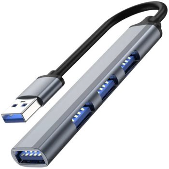 USB хаб 4 порта 3.0+2.0 в алюминиевом корпусе, серый