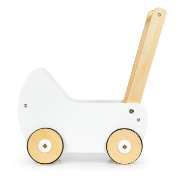 Koka leļļu rati ar staiguli ECOTOYS, gumijas riteņi