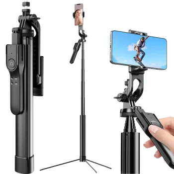 Selfiju nūja ar statīvu un Bluetooth pulti, 178 cm, melna
