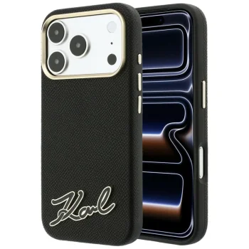 Чехол Karl Lagerfeld Grained Resin Signature Logo MagSafe для iPhone 18 Pro Max / 17 Pro Max, черный