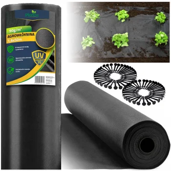 Agroplēve pret nezālēm Plonos 90g/m² 1,6x50m ar 100 tapām, melna