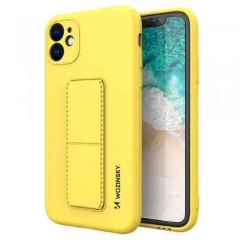 Samsung Galaxy A22 5G (SM-A226B) Wozinsky Flexible Silicone Kickstand Case Cover, Yellow | Silikona Vāciņš Maciņš Apvalks Bampers