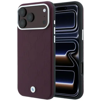 Чехол BMW Sign Deboss Quilted Metal Logo MagSafe для iPhone 18 Pro Max / 17 Pro Max, бордовый