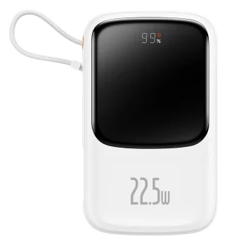 Baseus Qpow Power Bank 10000мАч с встроенным кабелем USB Type-C, 22.5W быстрая...