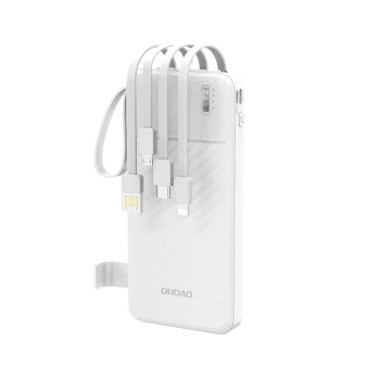 Dudao K11 10000mAh ārējais akumulators ar iebūvētiem kabeļiem, balts