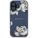 Guess Grained Printed Flower Pattern MagSafe vāciņš iPhone 16 zils
