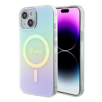 Apple iPhone 15 6.1'' Guess IML Iridescent MagSafe Case Cover (GUHMP15SHITSQ), Turquoise | Telefona Maciņš Vāks...