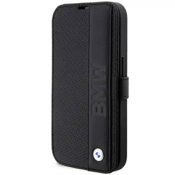 Apple iPhone 14 Pro Max 6.7'' BMW Leather Textured & Stripe Book Case Cover (BMBKP14X22RDPK), Black