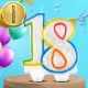 Свеча для торта Bakalu \"18\" с блестками, разноцветная