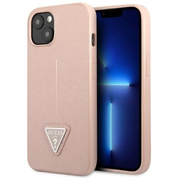 Guess Saffiano Triangle Logo vāciņš iPhone 14 Plus, rozā