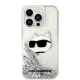 Karl Lagerfeld iPhone 14 Pro Max Case Liquid Glitter Choupette Silver
