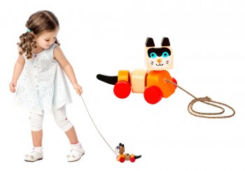 Koka Velkamā Rotaļlieta, Kaķis | Wooden Pull Along Toy, Cat