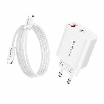 Wozinsky WLS-20W 20W USB-A and USB-C Wall Charger with 1m USB-C to USB-C Cable - White