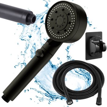 5-Function Handheld Shower Head Set with 150cm Hose and Bracket, Matte Black