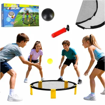 Roundnet spēles komplekts ar apaļu tīklu un 2 bumbām, 90 cm, melns/dzeltens