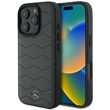 Mercedes MB Waves Leather iPhone 16 Pro Max Case - серый