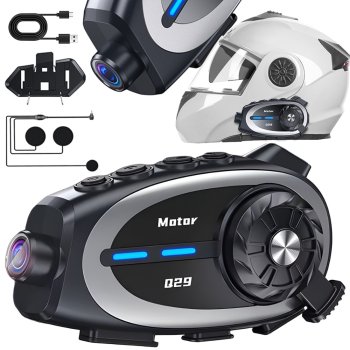 Motociklu Bluetooth interkoms ar kameru Q29 grupas saziņai
