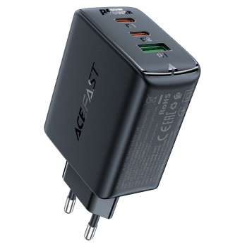 Acefast ātrais lādētājs GaN (2xUSB-C / USB-A) PPS / PD / QC4+ 65W melns (A41)