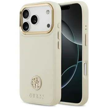 Guess iPhone 17 Pro vāciņš Grained Strass Logo MagSafe, bēšs