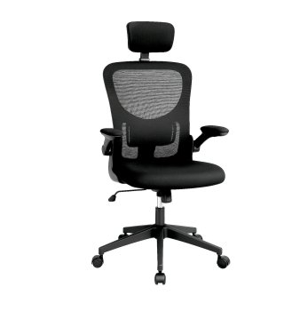 Ergonomisks grozāms biroja krēsls ar regulējamu galvas balstu, melns