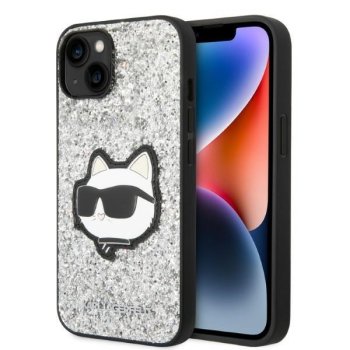 Karl Lagerfeld iPhone 14 Plus vāciņš Glitter Choupette Sudraba