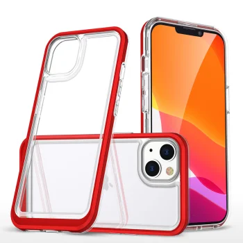 Hybrid Armor Clear 3in1 Case for iPhone 14 Plus with Red Frame