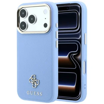 Чехол Guess Saffiano Small 4G & Classic Logo MagSafe для iPhone 18 Pro / 17 Pro, светло-синий