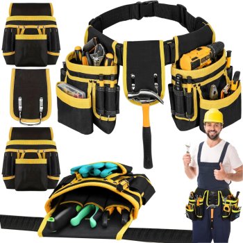 Multifunctional Tool Belt, 22 Pockets, Hammer Holder, Black