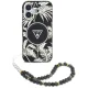 Guess Palm Trees Triangle Pearl Strap MagSafe Case for iPhone 16, Black