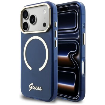 Guess IML Script Metal MagSafe magnētiskais vāciņš iPhone 17 Pro Max – zils | Phone Case Cover