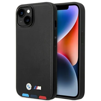 BMW iPhone 14 Plus Case Leather Stamp Tricolor, Black
