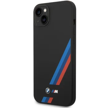 Чехол BMW Silicone Slanted Stripes для iPhone 14 Plus / 15 Plus, черный