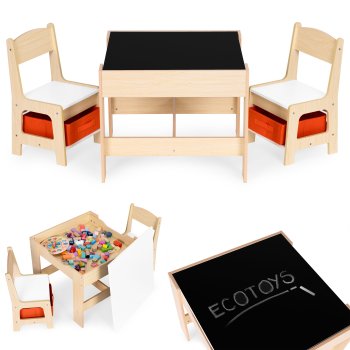 Ecotoys ZKC-1C bērnu mēbeļu komplekts ar tāfeli (galds un 2 krēsli)