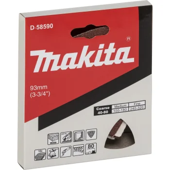 Makita trijstūra slīppapīrs koks un metāls K80, 93 mm, 10 gab., sarkans