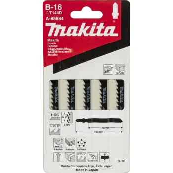 Пильные полотна для лобзика Makita A-85684 B-16 по дереву и пластику, 5 шт.