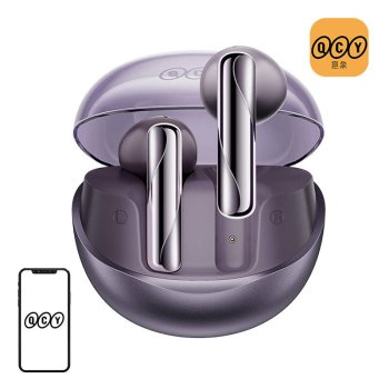 QCY AilyBuds Clear T32 TWS Wireless Earbuds Purple BT 5.3
