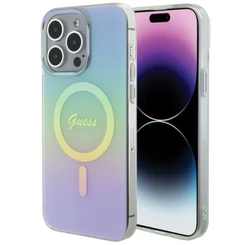 Guess IML Iridescent MagSafe Case for iPhone 15 Pro - Turquoise