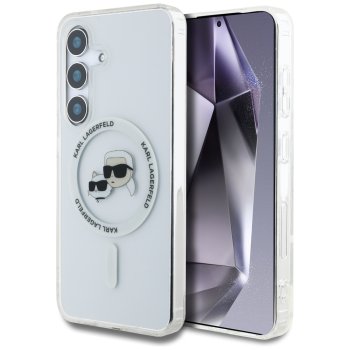 Karl Lagerfeld Button Karl & Choupette Heads MagSafe vāciņš Samsung Galaxy S25, balts