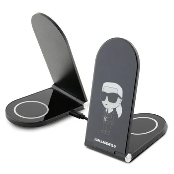 Karl Lagerfeld Ikonik MagSafe 15W salokāms 2in1 bezvadu lādētājs, melns