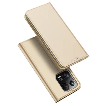 Atverams vāciņš Dux Ducis Skin Pro priekš Xiaomi 13 Pro ar statīva funkciju un kartes kabatu, zelta