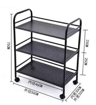 Rolling Storage Cart Table on Wheels 50x30x75 cm, Black