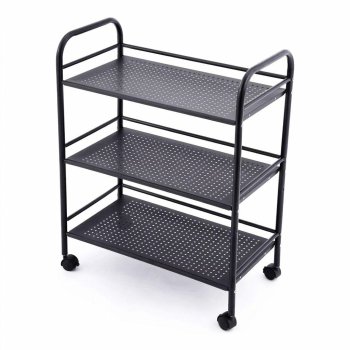 Pārvietojams plauktu ratiņu galds uz riteņiem 50x30x75 cm, melns